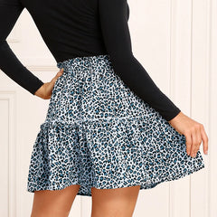 Women Floral Print Summer High Waist Ruffles Short Skirt