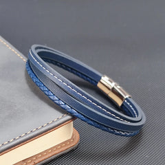 Fashion Leather Bracelets Stainless Steel Clasp Multilayer Braided Rope