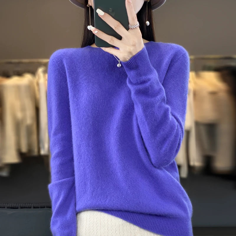 Knitted Sweater Fashion O-Neck Pullover Seamless Jumper Tops