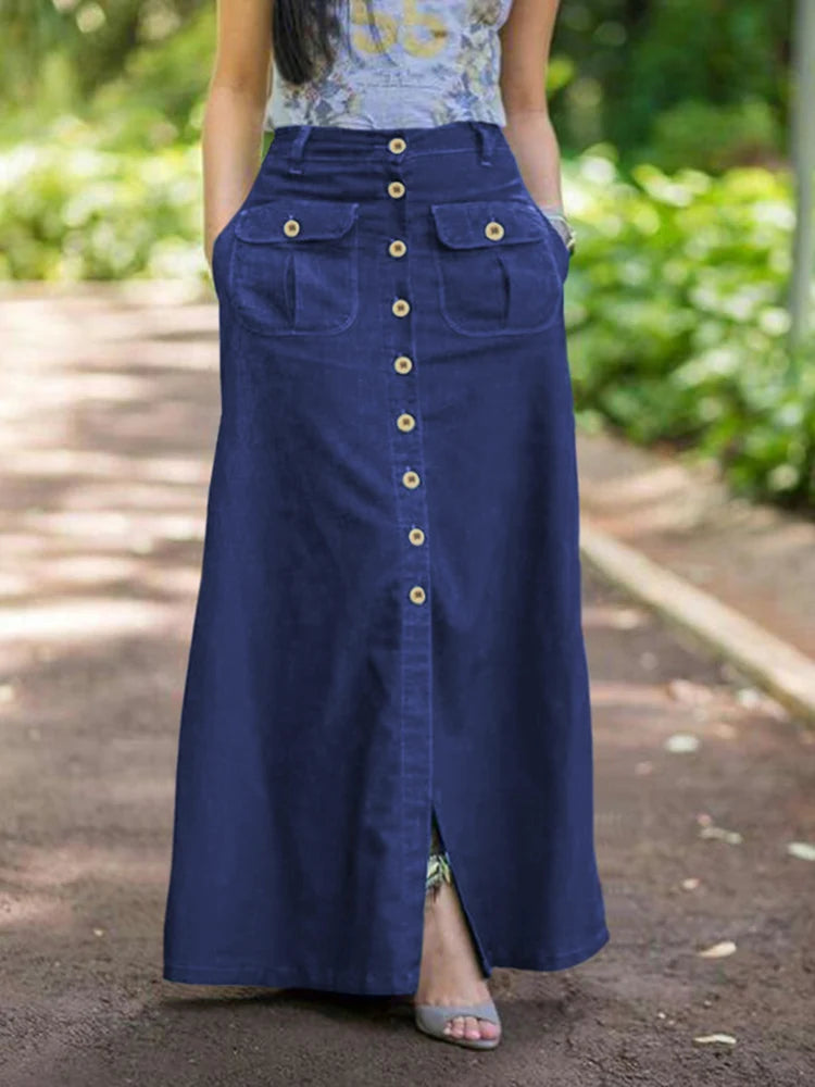 Women Retro Skirts Long Skirt Casual Solid Split Bottoms