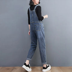 Denim Jumpsuit Women Casual Loose Wide Leg Suspender Baggy Streetwear