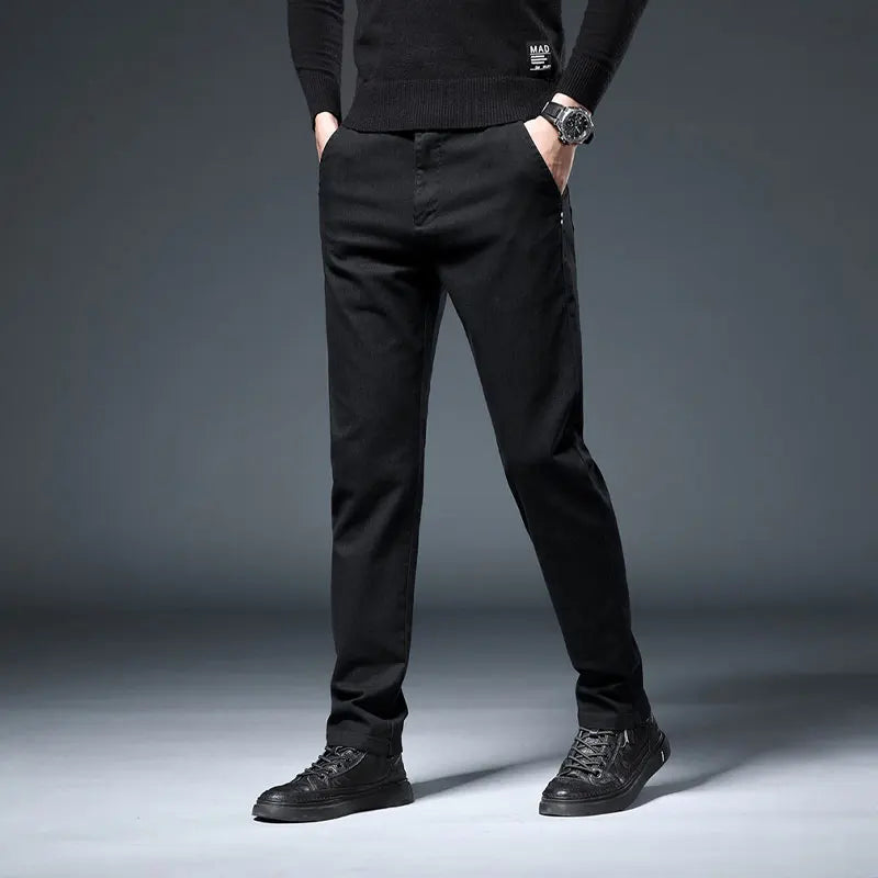 Men's Slim Straight Pants Imitation Denim Elastic Cotton Business Casual