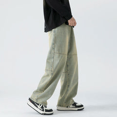 Men's Denim Wide-leg Pants patchwork Fabric Fashion Baggy Jeans