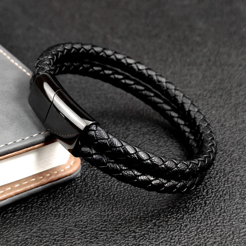 Double Leather Braided Stainless Steel Bracelets