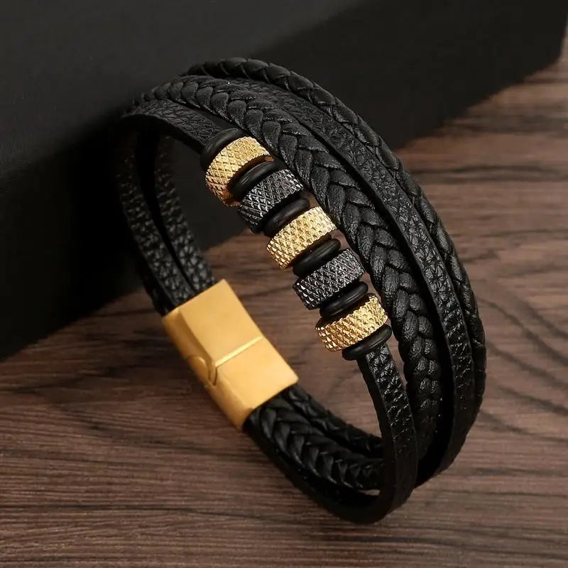 Classic Men's Leather Bracelet Style Hand-woven Multi-layer