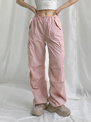 Y2K Shirring Cute Cargo Pants Pockets Baggy Sweatpants