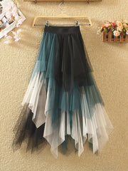 Fashion Contrast Color High Waist Pleated Maxi Skirt