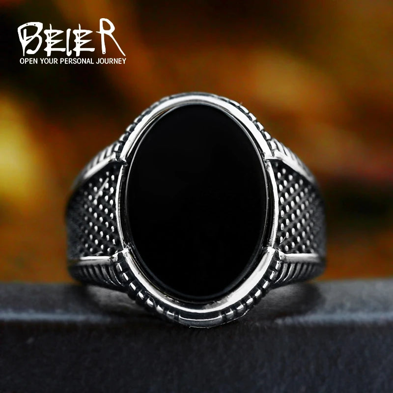 Fashion Stainless Steel Men's Stone Ring Turkish Style