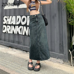 High Waist Midi Denim Skirt Office Ladies Casual Fashion