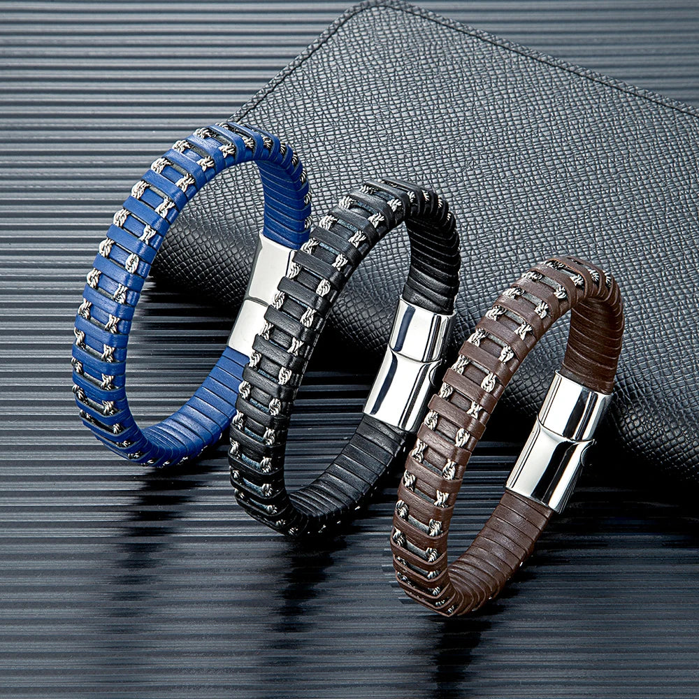 Stainless Steel Link Chain Leather Bracelet Multi-layer Accessories