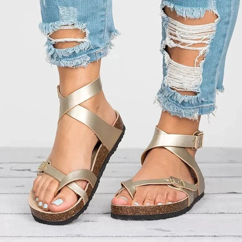 Women Slippers Roman Buckle Flats Gladiator Sandals