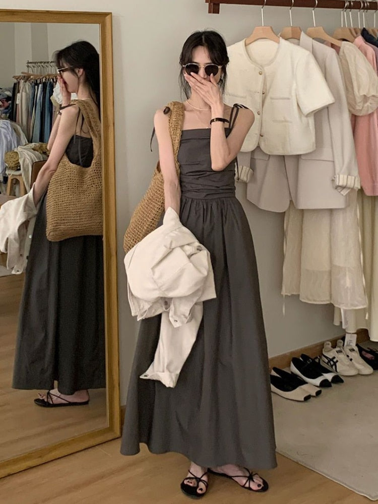 Dress Women Sleeveless A-line Pure Chic Style