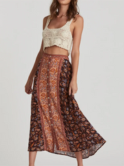 Vintage Chic Hippie Floral Printed High Elastic Waist Beach Bohemian Skirt