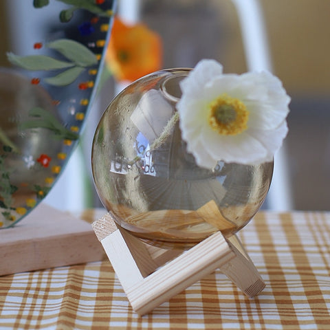Glass Flower Vase with Wooden Frame Desktop Design