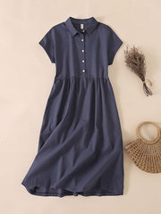 Vintage Turn Down Collar Shirt Dresses