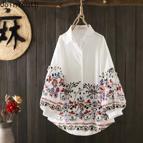 Clothing Vintage Blouse Chic Embroidery Floral Long Sleeve Shirts