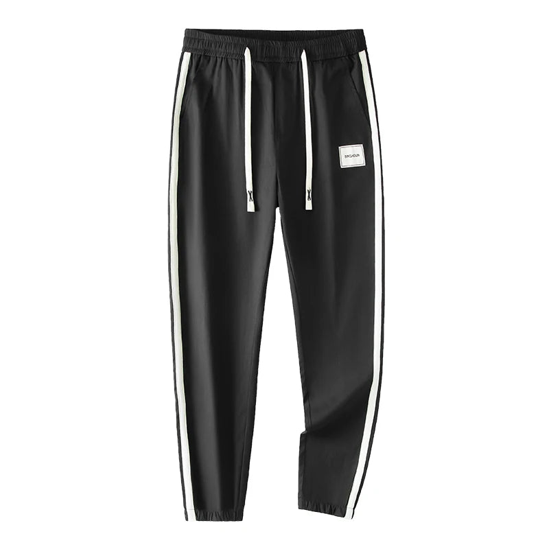 Side Pipeline Pants Elastic Waist Drawstring Men's Trousers