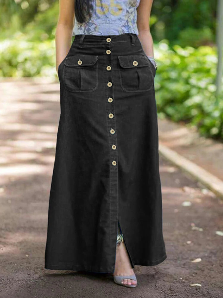 Women Retro Skirts Long Skirt Casual Solid Split Bottoms