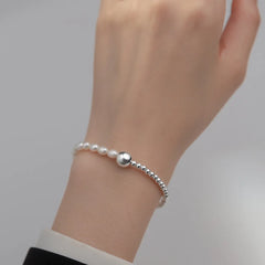 Simple Bracelets For Women Silver Bead Irregular Pearls Chain