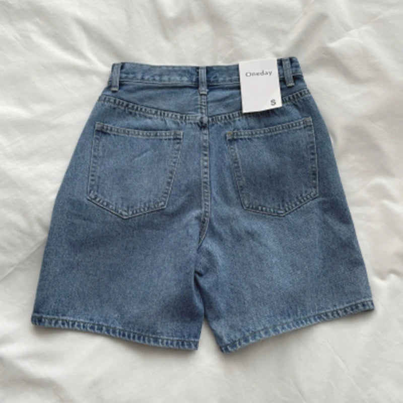 Classic Denim Shorts High Waisted Casual Wide Leg Pants