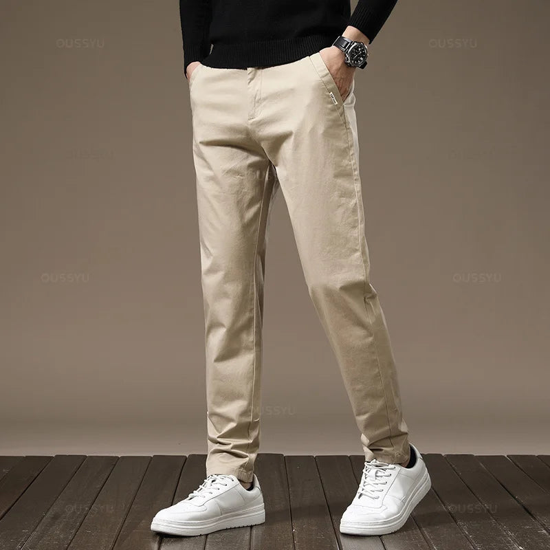 Casual Pants Men Thick Solid color Business Fashion Straight Fit