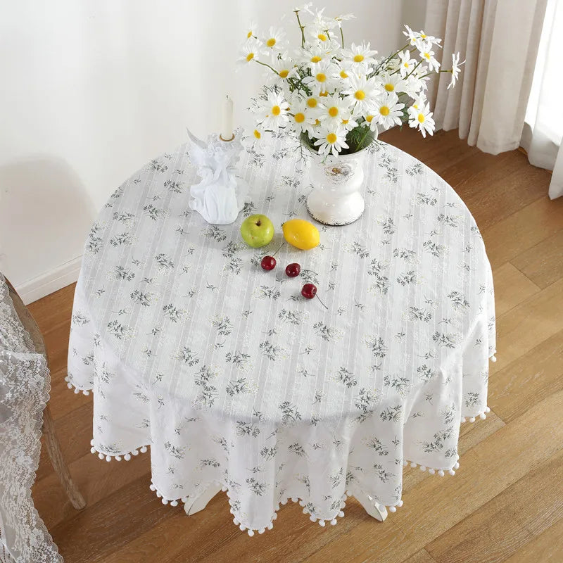 Cotton Table Cloth Round Tablecloth with Tassel Home Decor