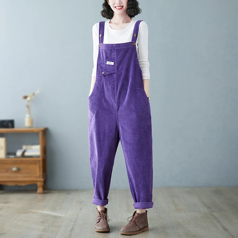 Fashion Corduroy Women Romper Casual Streetwear Jumpsuits