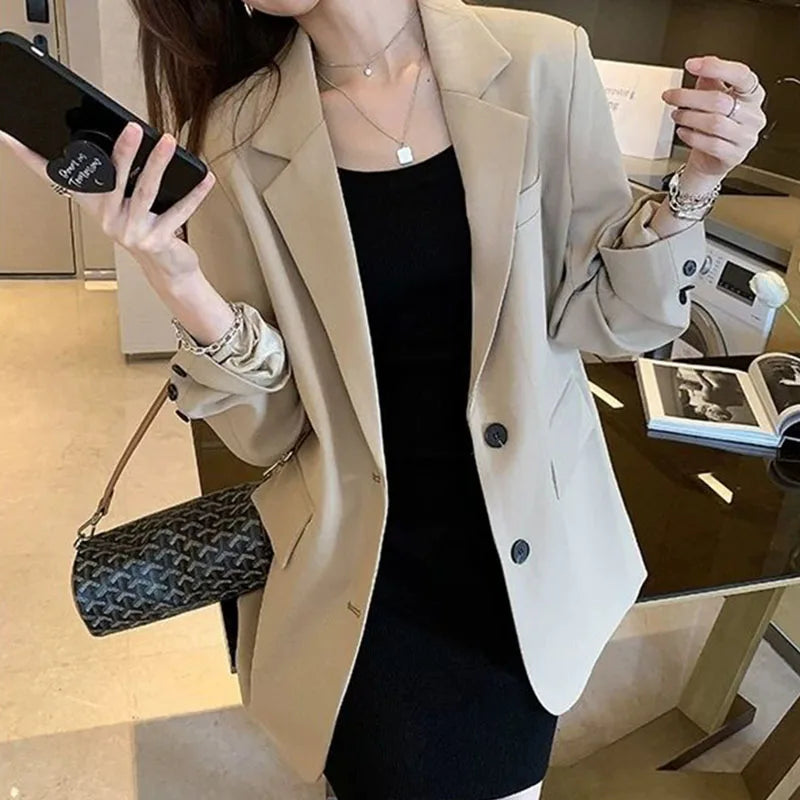 Simple Casual Women Blazer Jacket Loose Single-Breasted Coat