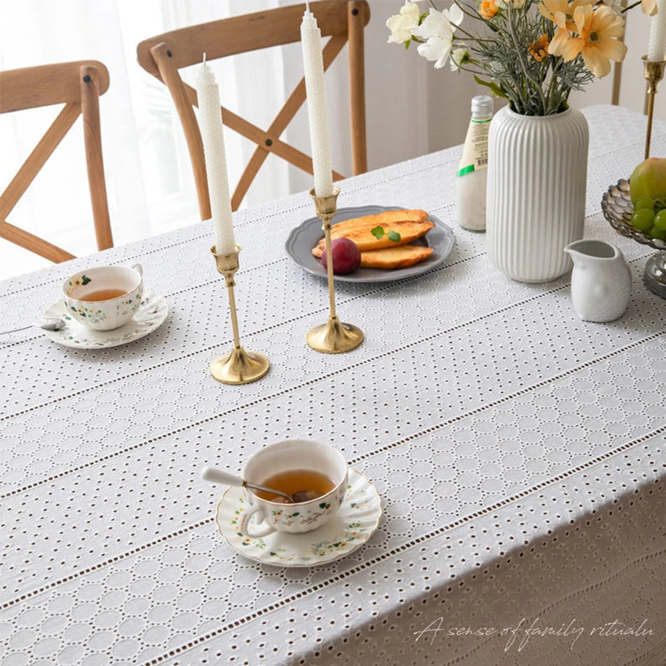 French embroidery white Cotton Tablecloth