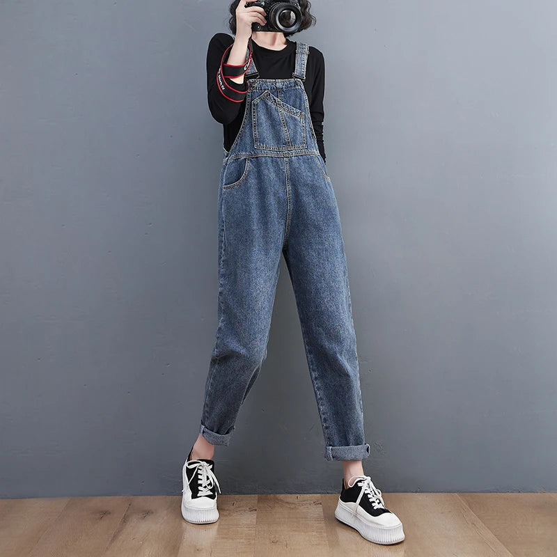 Denim Jumpsuit Women Casual Loose Wide Leg Suspender Baggy Streetwear