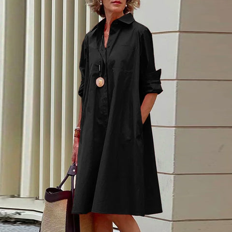 Simple Shirt Dress Casual Solid Color Long Sleeves Fashion