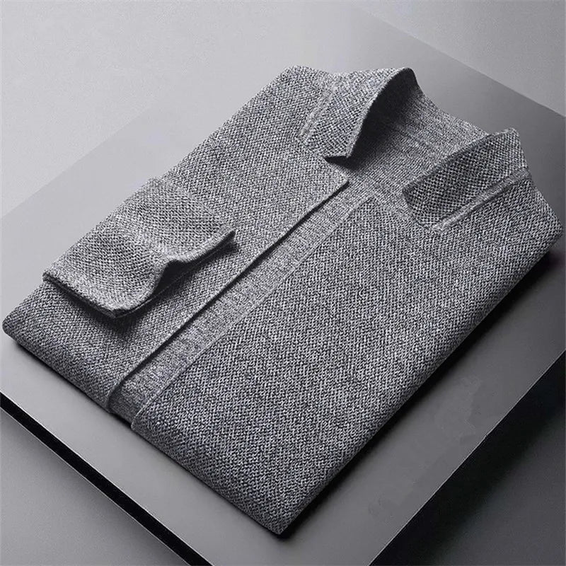 Cardigan Jacket Men Solid Color Knitted Casual Stand Collar Slim Fit