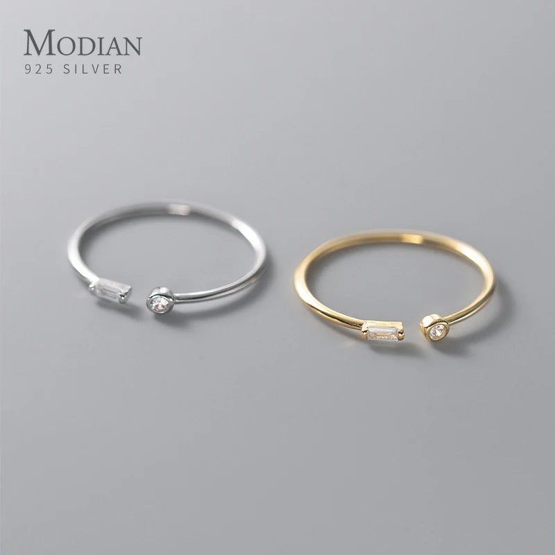 Simple Thin Clear CZ Finger Rings Adjustable Ring