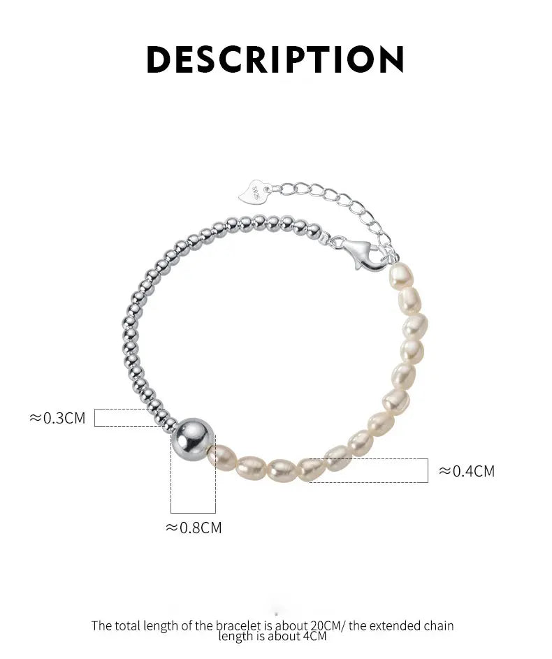 Simple Bracelets For Women Silver Bead Irregular Pearls Chain