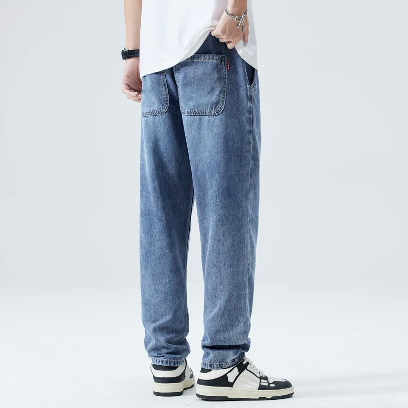 Men's Jeans Thin Loose Taper Pants Elastic Waist Drawstring Casual Trousers