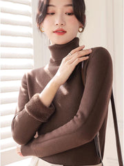 Half Turtleneck Sweater Winter Slim Thicken Knitwear Jumper Tops