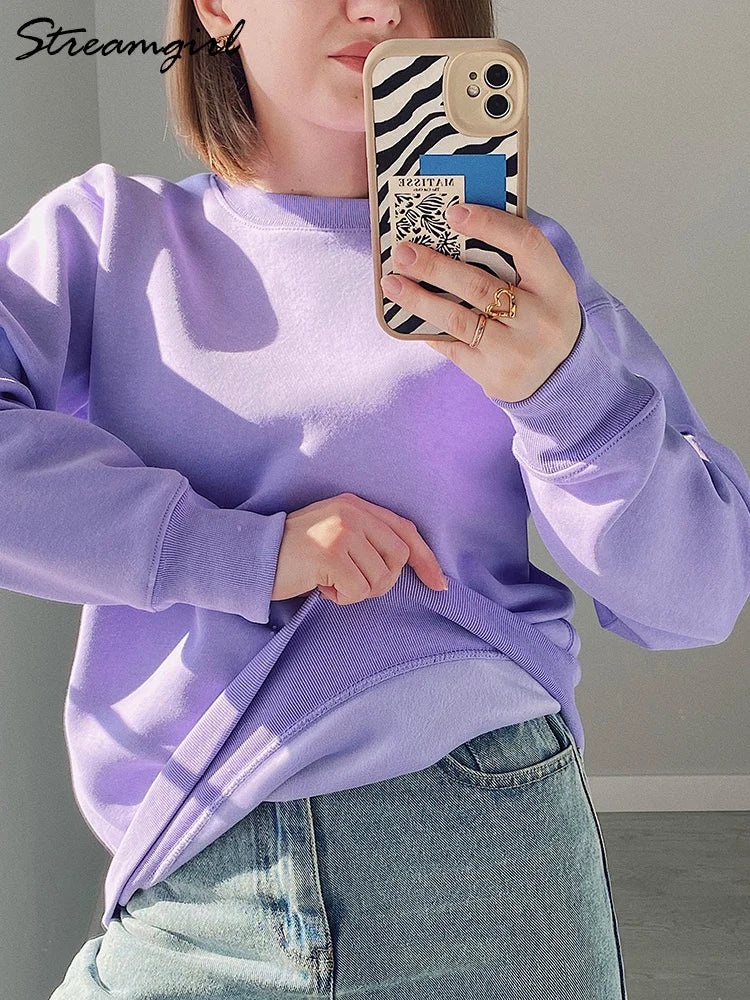 Sweatshirt Women Oversize Basic Pullovers Loose Thick Velvet