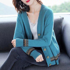 Printed Sweaters Cardigan Causal Slim Knitted Gilet Jackets