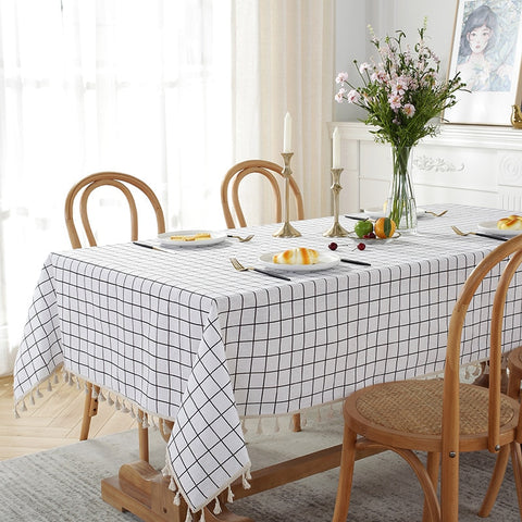 Modern minimalist ins style cotton linen with tassels tablecloth
