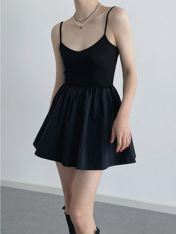 Loose A-line Elegant Backless Solid Black Short Dresses