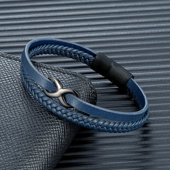 Classic Men Multilayer Black Braided Leather Bracelets