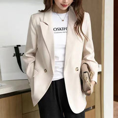 Double-Breasted Long Sleeve Chic Blazers Buttons Office Suit Jacket