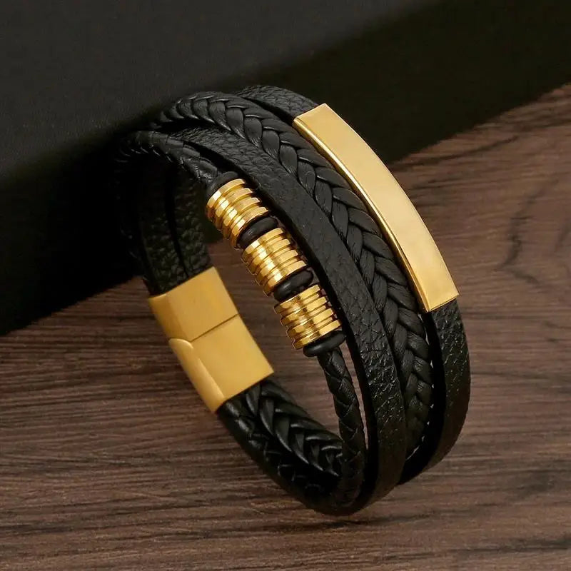 Classic Men's Leather Bracelet Style Hand-woven Multi-layer