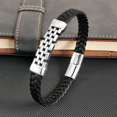 Simple Style Men's Black Genuine Leather Bracelet Classic