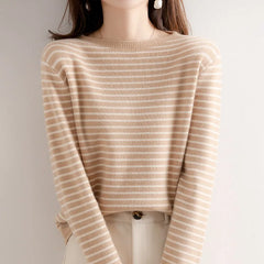 Women O-Neck Striped Sweater Harajuku Retro Knitted Pullover