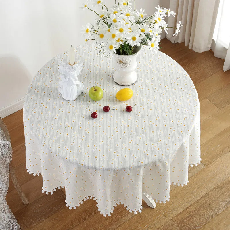 Cotton Table Cloth Round Tablecloth with Tassel Home Decor