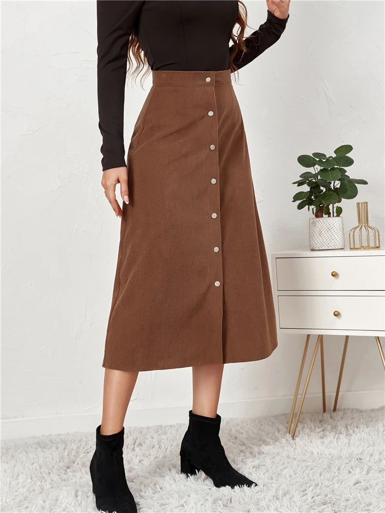 Women's Basic Flannel Casual High Waisted Maxi Skirt