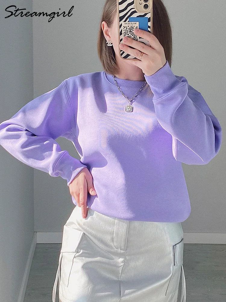 Sweatshirt Women Oversize Basic Pullovers Loose Thick Velvet