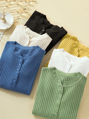 Button Women Basic Slim Knitted Pullover Sweaters Pullovers