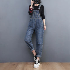 Denim Jumpsuit Women Casual Loose Wide Leg Suspender Baggy Streetwear